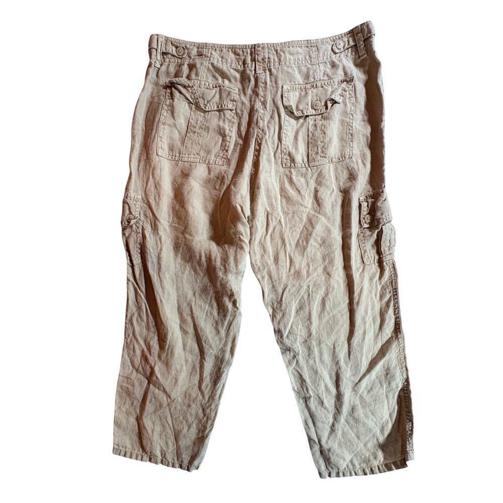 Tommy Bahama Linen Cargo Pants Womens 6 Tan Cropped Relaxed Fit Summer Utility - Picture 2 of 9